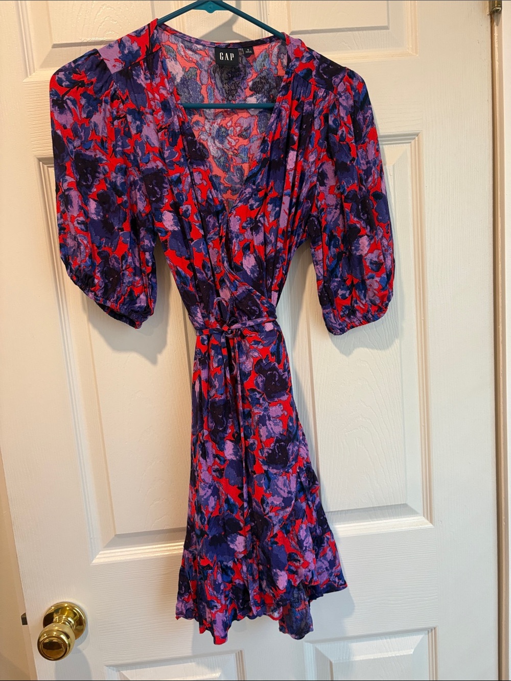 GAP Purple and Red Floral Midi Wrap Dress